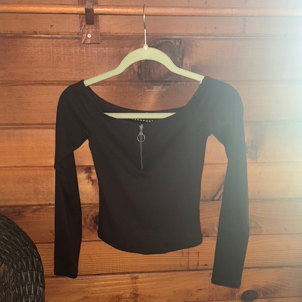 Aeropostale Black and Yellow Fitted Cut Out Bodysuit